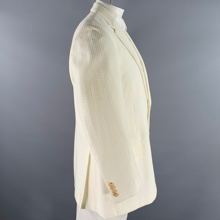 VALENTINO Size 44 Cream Seersucker Cotton Blend Notch Lapel Sport Coat