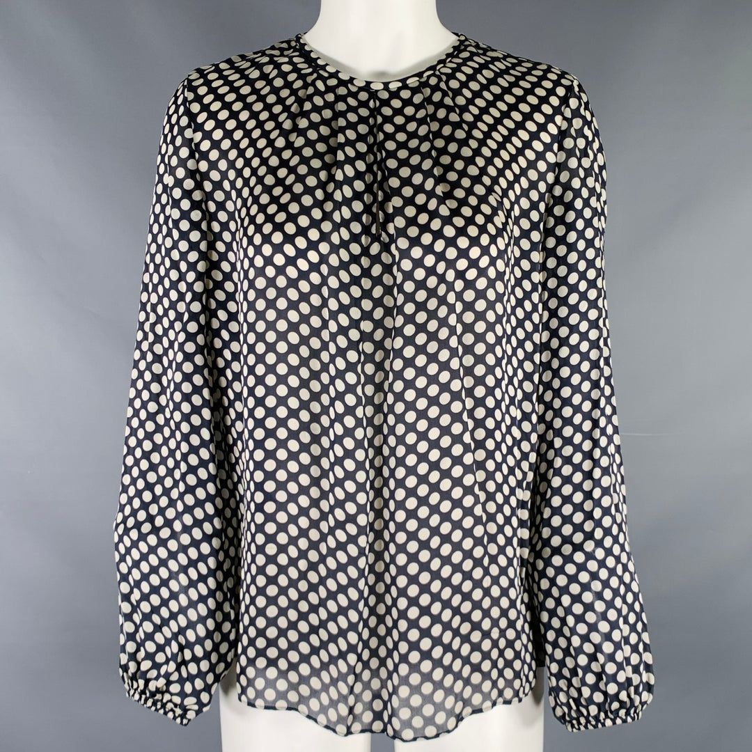 CAROLINA HERRERA Size 8 Black Ivory Silk Polka Dot Pop Over Blouse