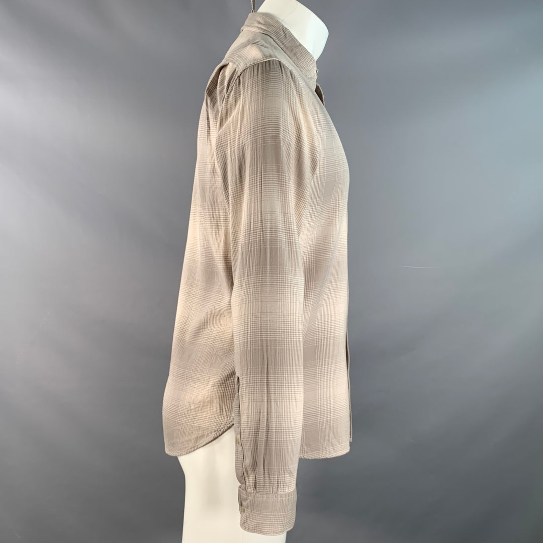 VINCE Size S Beige Taupe Plaid Cotton Blend Pointed Collar Long Sleeve Shirt