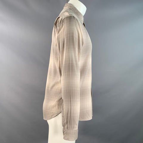 VINCE Size S Beige Taupe Plaid Cotton Blend Pointed Collar Long Sleeve Shirt