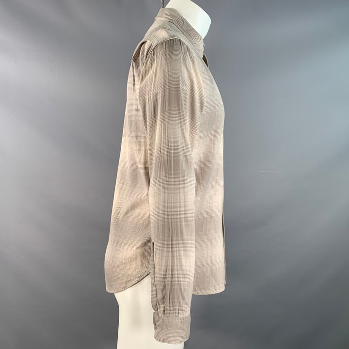 VINCE Size S Beige Taupe Plaid Cotton Blend Pointed Collar Long Sleeve Shirt