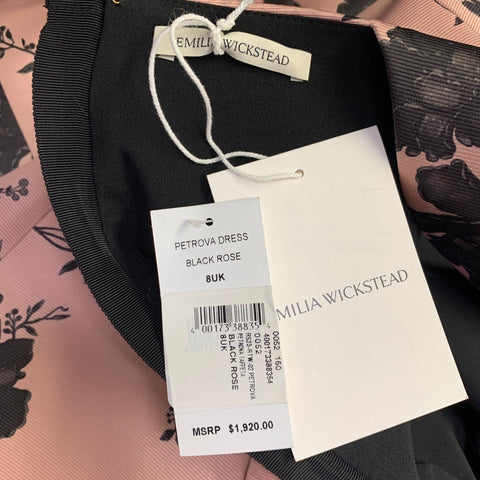 EMILIA WICKSTEAD Size 4 Petrova Pink Black Polyester Floral Sleeveless V-NeckDress