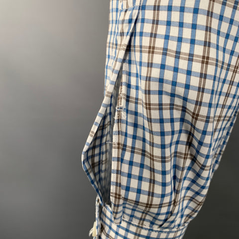 ISAIA Size M Blue White Brown Plaid Cotton Spread Collar Long Sleeve Shirt
