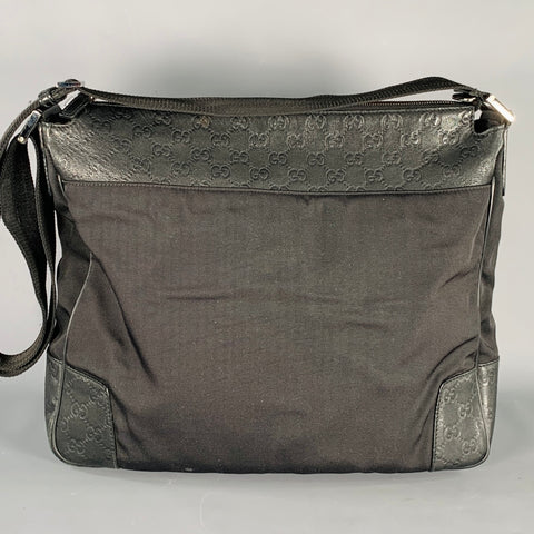 GUCCI Guccissima Black Embossed Nylon Leather Messenger Bag