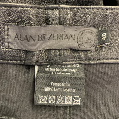 ALAN BILZERIAN Size 4 Black Lambskin Leather Flared Casual Pants
