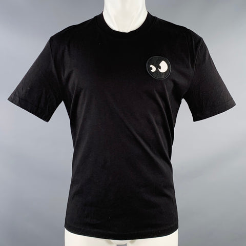 MCQ by ALEXANDER MCQUEEN Size M Monster Eyes Black Applique Polyester Crew Neck T-shirt