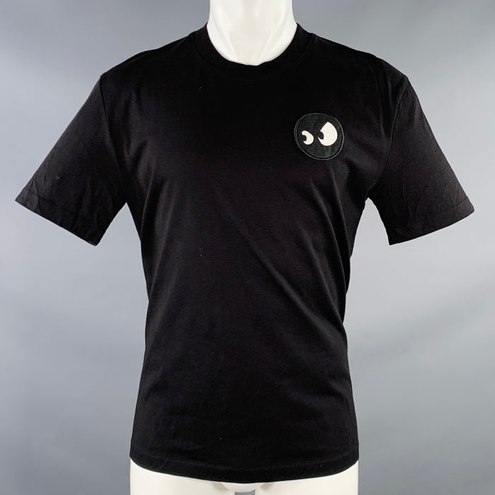 MCQ by ALEXANDER MCQUEEN Size M Monster Eyes Black Applique Polyester Crew Neck T-shirt