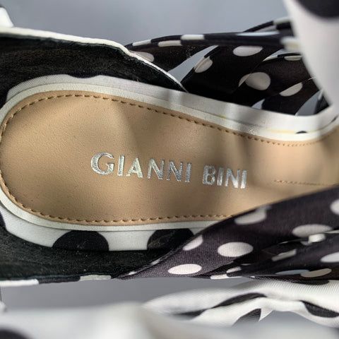 GIANNI BINI Size 6.5 Black White Satin Polka Dot Strappy Sandals