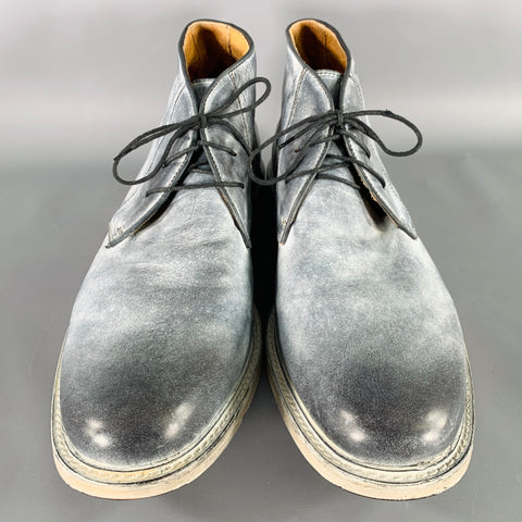 JOHN VARVATOS Size 11 Grey White Distressed Leather Lace-Up Ankle Boots
