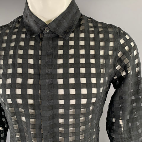 ANN DEMEULEMEESTER Size XS Black Plaid Cupro Blend Sheer Long Sleeve Shirt
