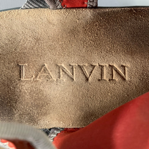 LANVIN Size 8 Beige Red Neoprene Hook Loop Closure Sandals