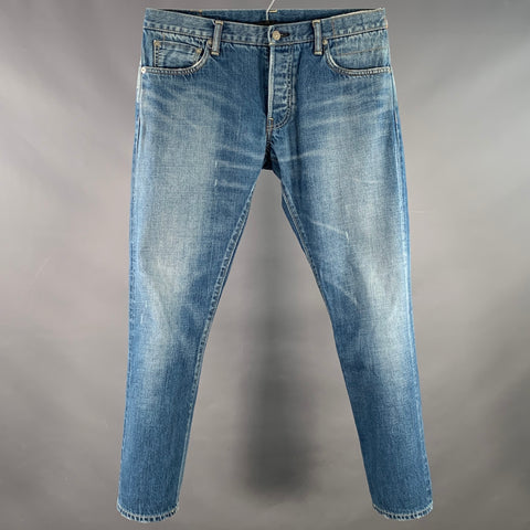 VISVIM Size 34 Social Sculpture 10D5 Blue Distressed Cotton Selvedge Button Fly Jeans