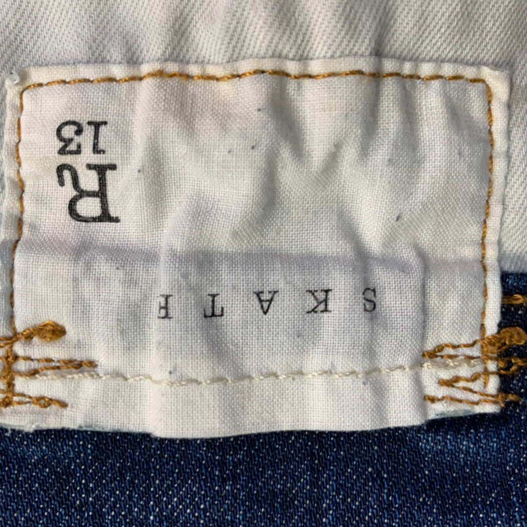 R13 SS15 Size 31 Blue Distressed Cotton Blend Slim Tapered Jeans