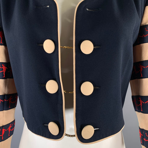 MOSCHINO Size M Navy Red Acetate Rayon Bolero Jacket Indoor Blazer