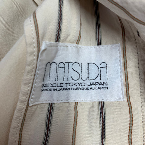 MATSUDA Vintage Size XXL Beige Herringbone Cotton Hidden Buttons Belted Coat