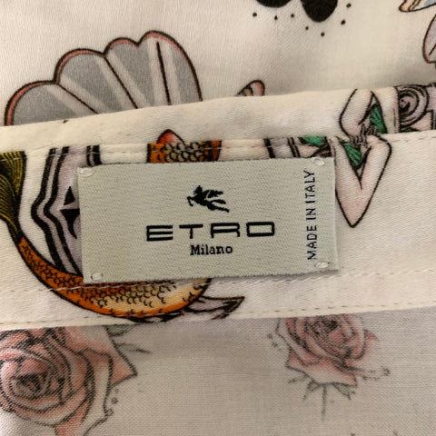 ETRO Size S White Graphic Cotton Long Sleeve Shirt