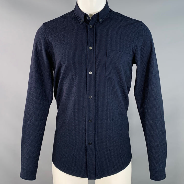 SAMSOE & SAMSOE Size S Navy Black Seersucker One Pocket Long Sleeve Shirt