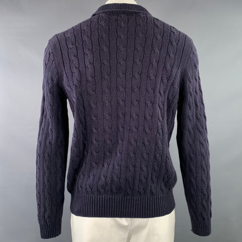POLO by RALPH LAUREN Size XL Navy Cable Knit Pima Cotton Half Placket Sweater