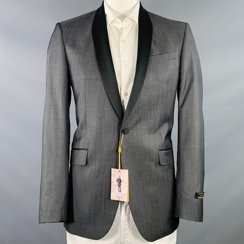TED BAKER Veste Sport Col Châle Laine Mohair Gris Noir Taille 42 Long
