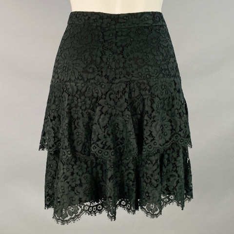 MONIQUE LHUILLIER Size 8 Black Cotton Blend Lace Layered Knee Length Skirt