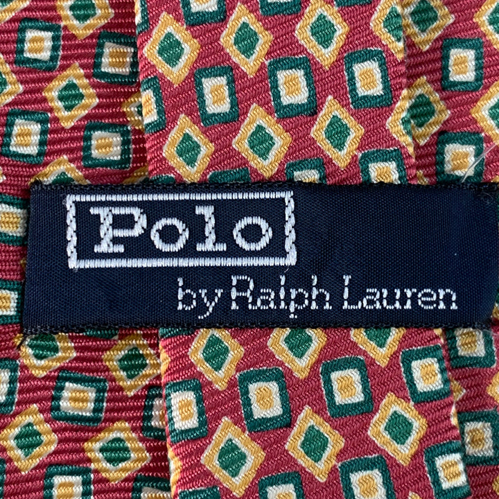 POLO by RALPH LAUREN Red Green Yellow Geometric Silk Tie
