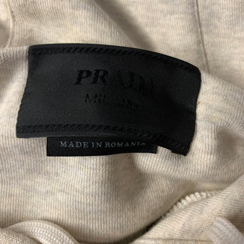 PRADA Size L Beige Logo Cotton Hooded Sweatshirt