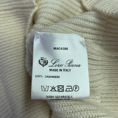 LORO PIANA Size L Cream Ribbed Cashmere Crew Neck Pullover