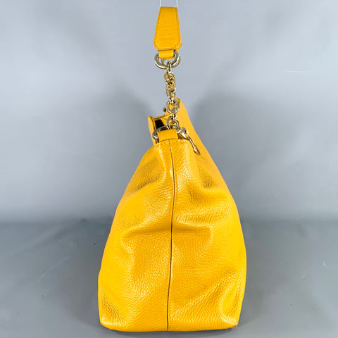 VERSACE COLLECTION Mustard Yellow Pebble Grain Leather Shoulder Bag