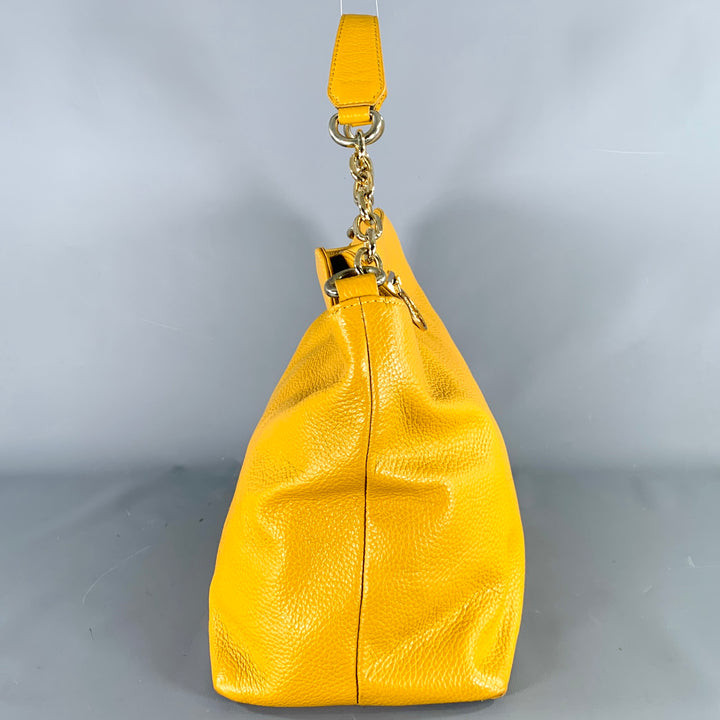 VERSACE COLLECTION Mustard Yellow Pebble Grain Leather Shoulder Bag
