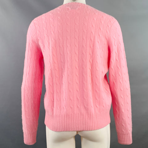 POLO by RALPH LAUREN Size M Pink Cable Knit Cashmere Crew Neck Pullover