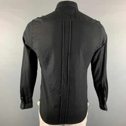 THE KOOPLES Size L Black Solid Wool Snaps Long Sleeve Shirt