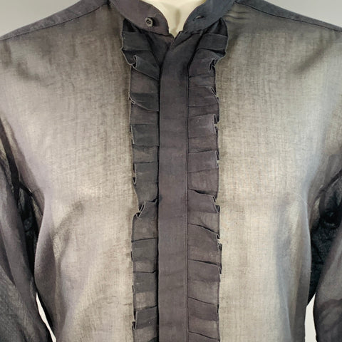 GUCCI Size M Black Ruffled Cotton Nehru Collar Long Sleeve Shirt