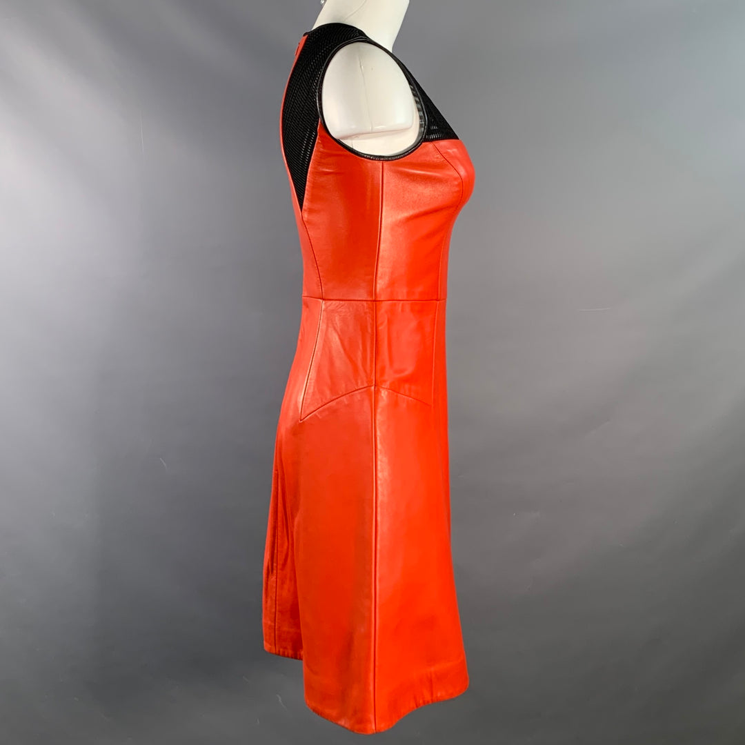 JASON WU Size XS Red Black Leather Color Block Sleeveless Mini Cocktail Dress JASON WU Size XS Red Black Leather Color Block Sleeveless Mini Cocktail Dress