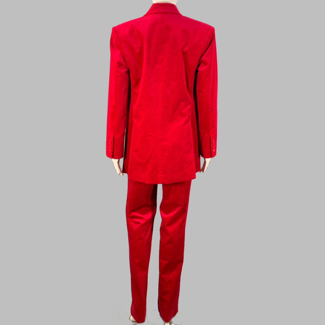 A.L.C. Size 6 Raspberry Red Velvet Peak Lapel Double Breasted Pantsuit