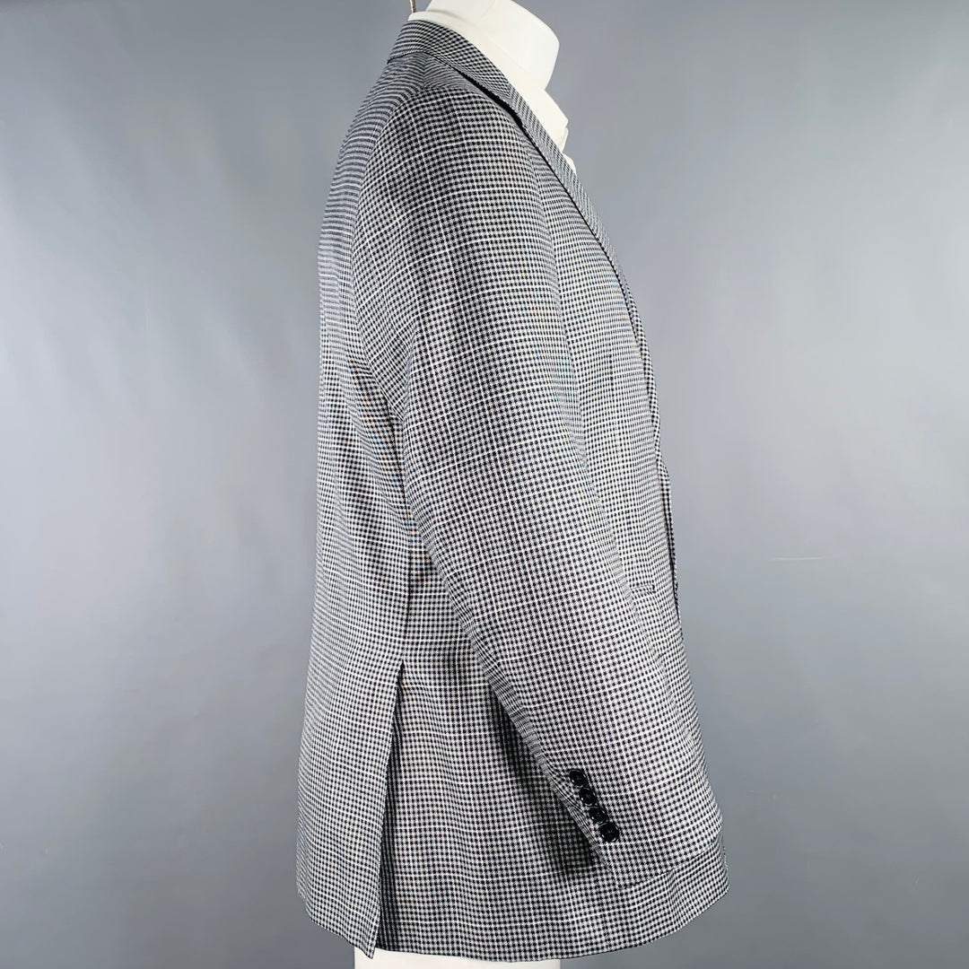 CANALI Size 40 Black White Houndstooth Silk Wool Sport Coat