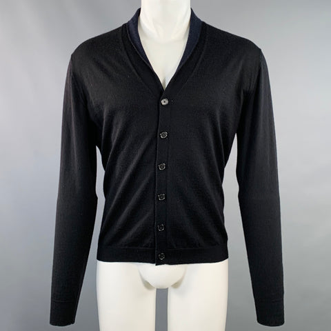 JIL SANDER Size M Black Navy Knit Cashmere Silk Shawl Collar Cardigan