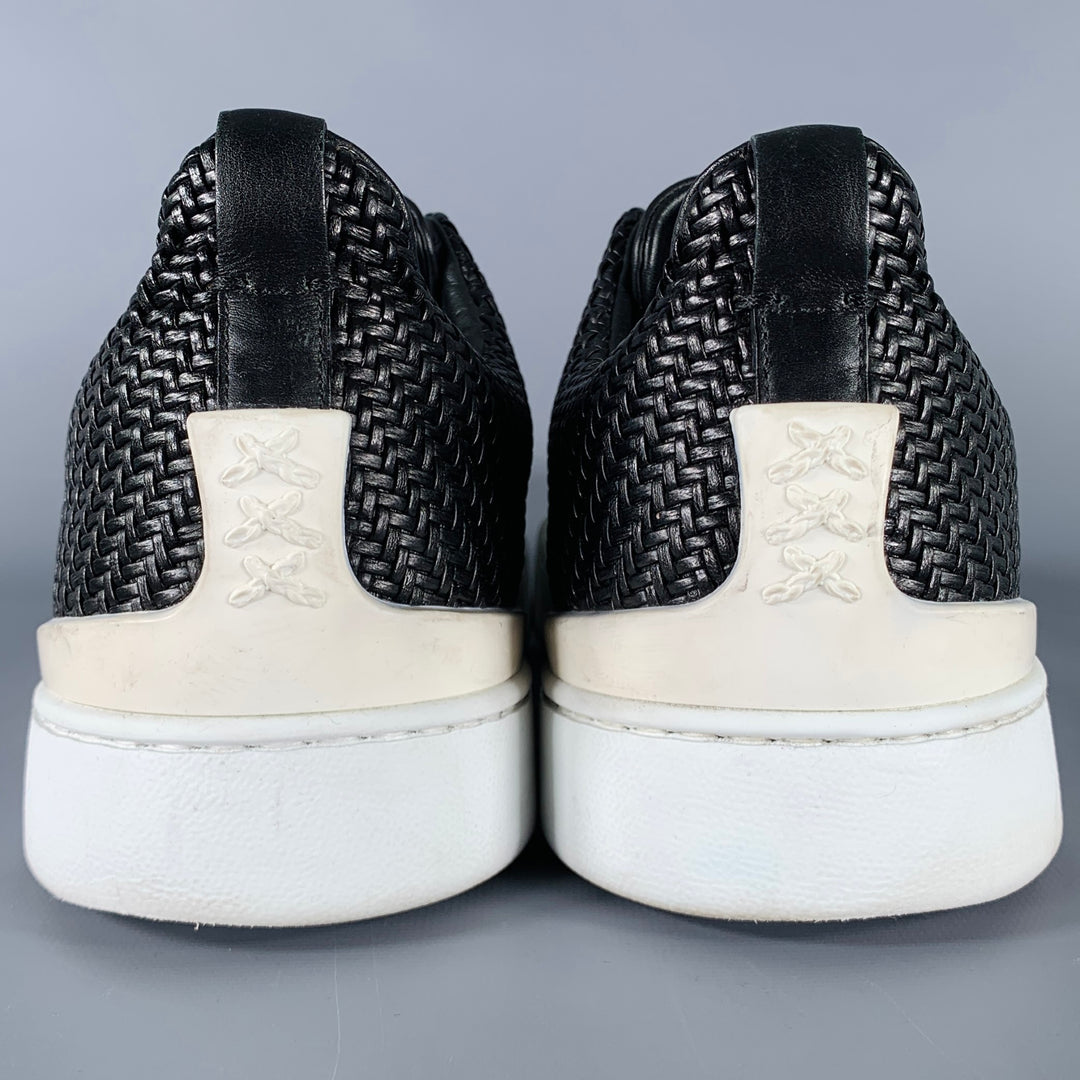 ERMENEGILDO ZEGNA Size 12 Black Brown Woven Leather Slip On Sneakers