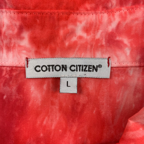 COTTON CITIZEN Talla L Camisa con botones de teñido anudado de algodón rojo y blanco