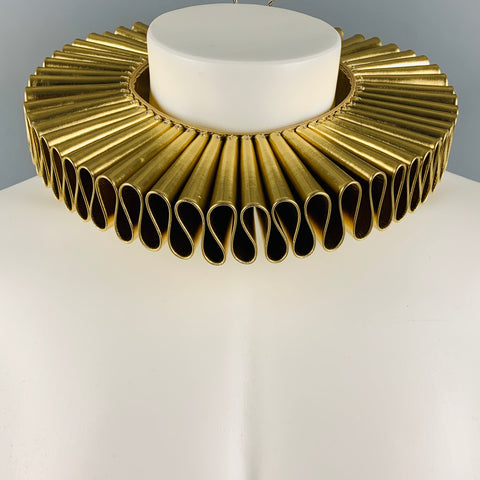 WALTER VAN BEIRENDONCK Spring 2023 Gold Leather Ruff Collar