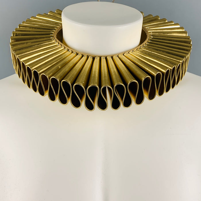 WALTER VAN BEIRENDONCK Spring 2023 Gold Leather Ruff Collar