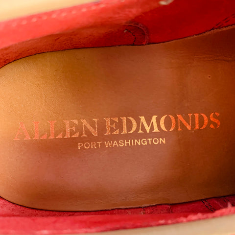 ALLEN EDMONDS Size 7 Strandmok Red Perforated Suede Oxford Lace-Up Shoes