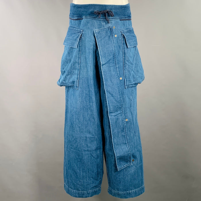 KAPITAL Size M Indigo Wash Cotton Drawstring Waistband Casual Pants