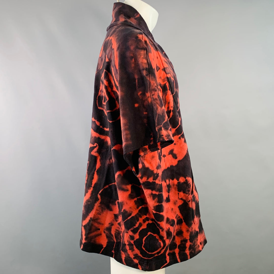 KAPITAL Size S Black Orange Tie Dye Cotton Oversized V-Neck Sweatshirt