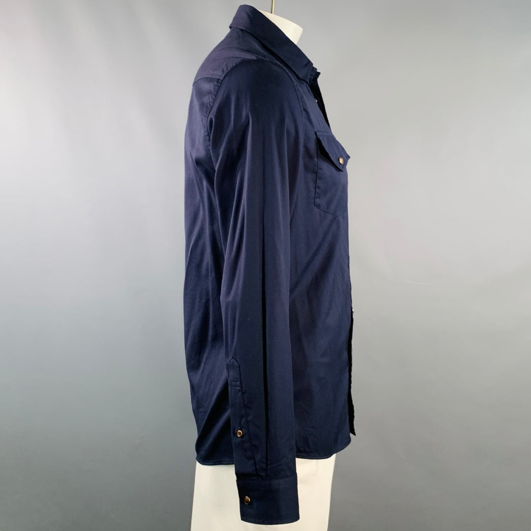 BRUNELLO CUCINELLI Size L Navy Cotton Twill Western Leisure Fit Long Sleeve Shirt