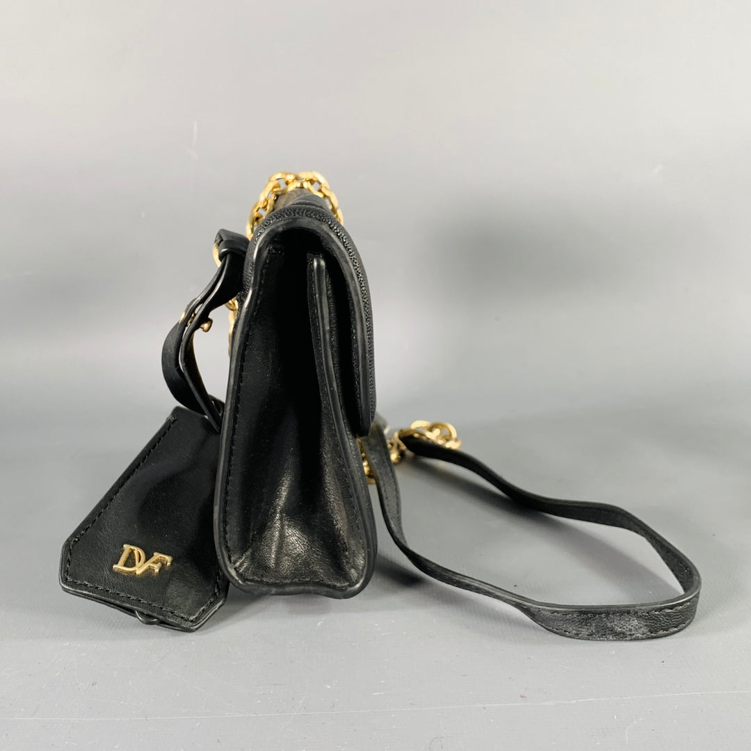 DIANE VON FURSTENBERG Black Gold Leather Cross Body Handbag