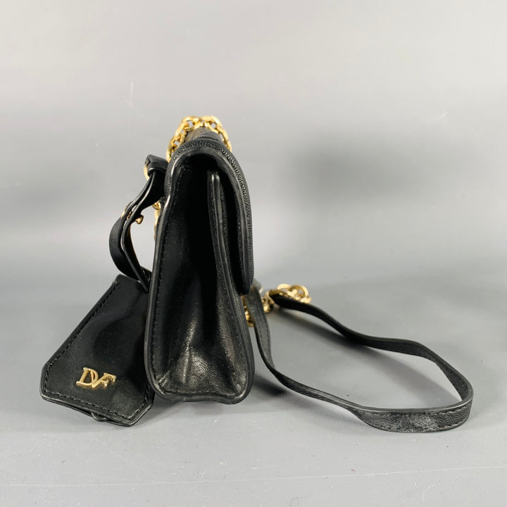 DIANE VON FURSTENBERG Black Gold Leather Cross Body Handbag