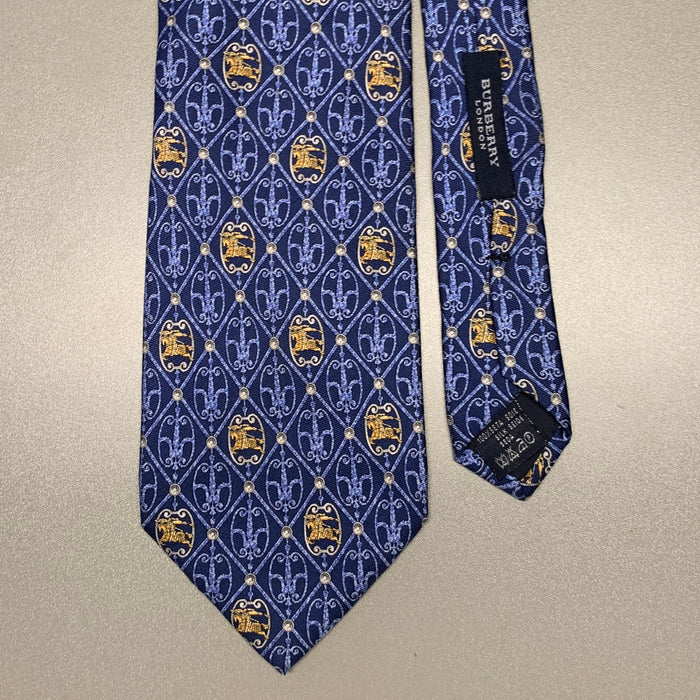 BURBERRY Blue Gold Diamond Silk Tie