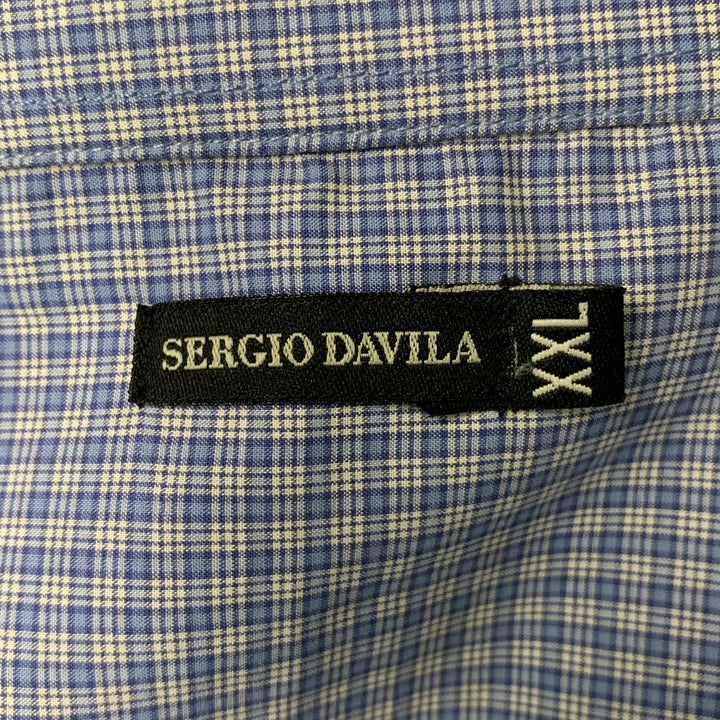 SERGIO DAVILA Size XXL Blue Plaid Cotton Button Up Long Sleeve Shirt