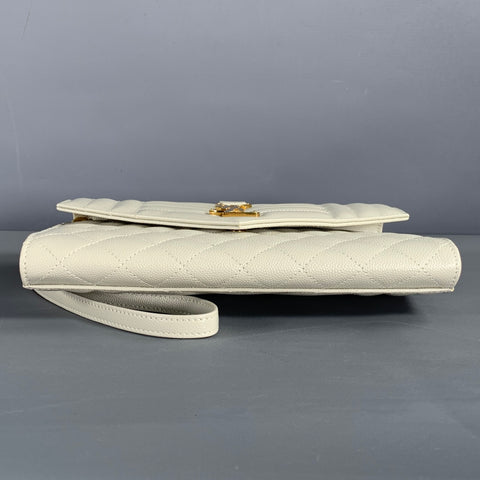 SAINT LAURENT Cream Gold Quilted Leather Clutch Handbag