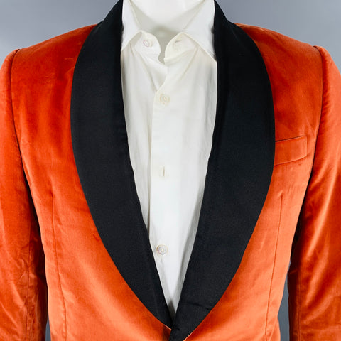 PAUL SMITH Size 42 Orange Black Velvet Cotton Shawl Collar Sport Coat